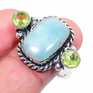 Aquamarine, peridot ring, 925 silver, vintage goth ring